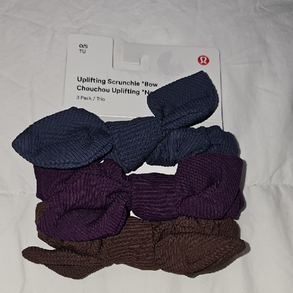 Lululemon Uplifting Scrunchies Bow 3 Pack!! SHLB/JAVA/DMMG!! Gorgeous Color Pack